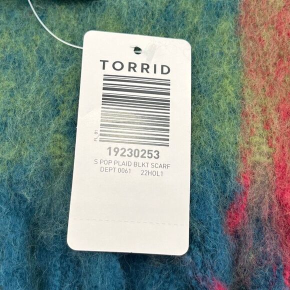 New Torrid Pop Plaid Blue, Green, Red Fringe Scarf - One Size - Picture 4 of 5
